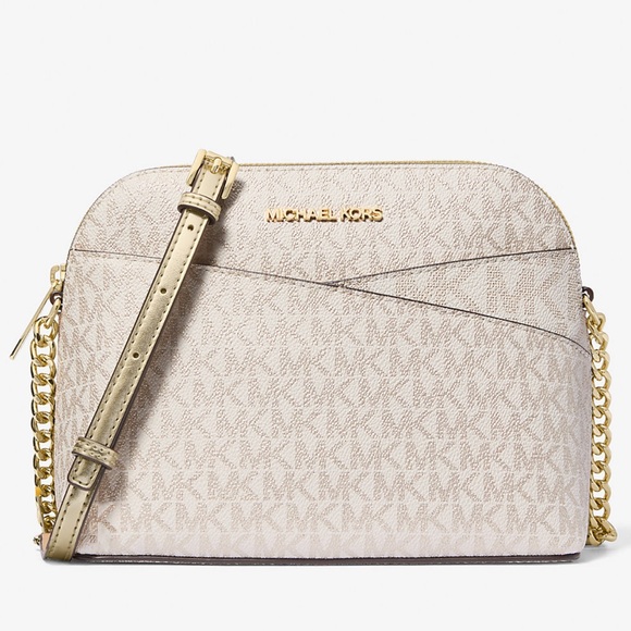 Michael Kors Jet Set Travel Medium Metallic Signature Logo Dome Crossbody Satchl - Picture 3 of 16